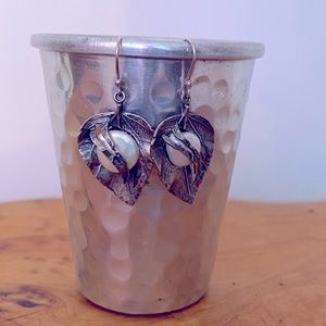 Handmade Sterling Silver Leaf shaped Pearl Earrings
